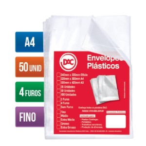 ENVELOPE PLASTICO FINO A4 C/50 4 FUROS  REF:5070A4 - DAC