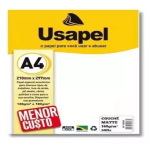 PAPEL COUCHE 180G BRANCO PACOTE COM 50FOLHAS