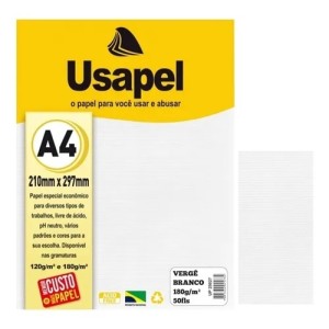 PAPEL VERGE 180G 50 FOLHAS A4 BRANCO - USAPEL